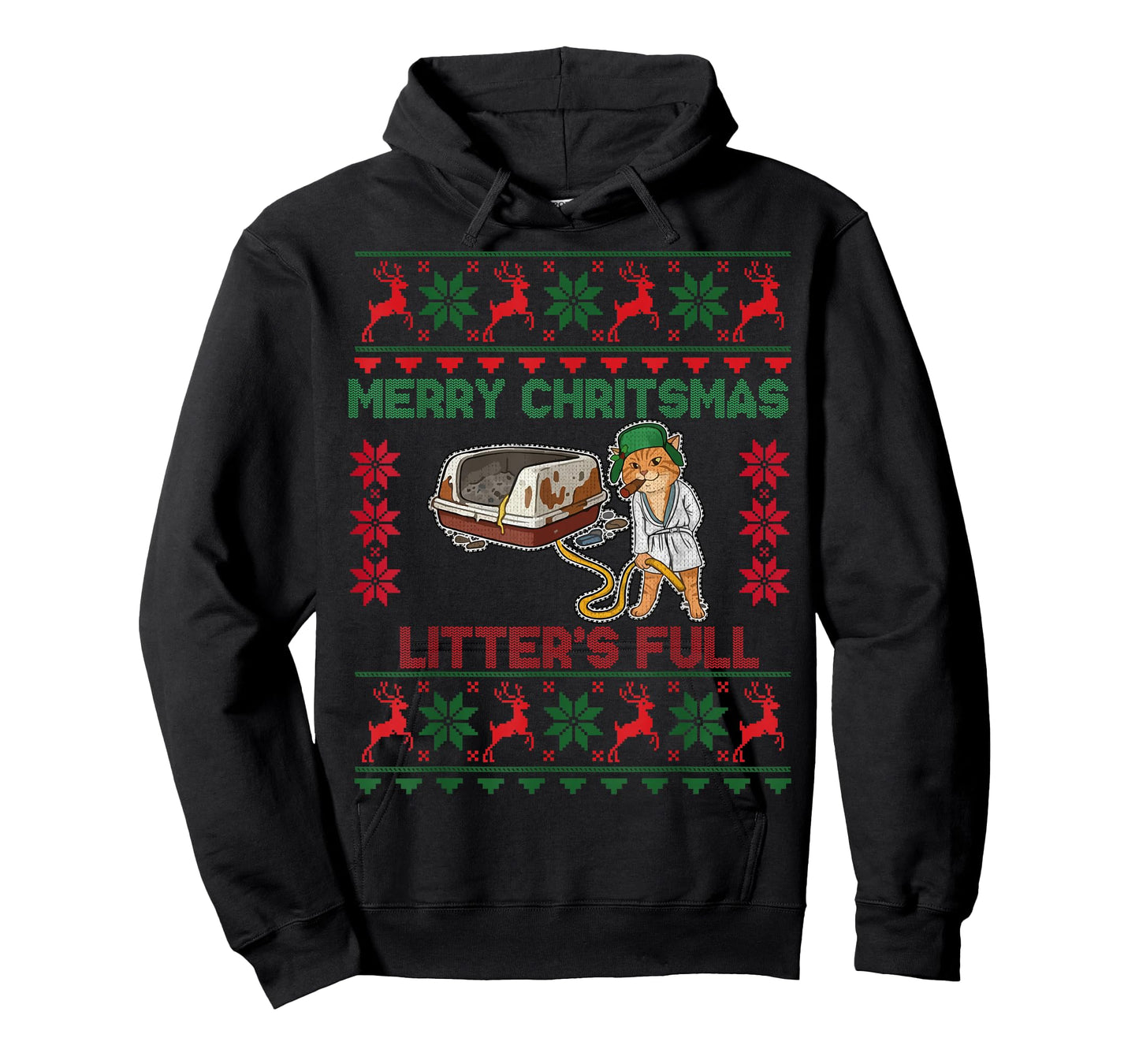 Litter's Full Merry Christmas Funny Cat Lover Ugly Christmas T-Shirt