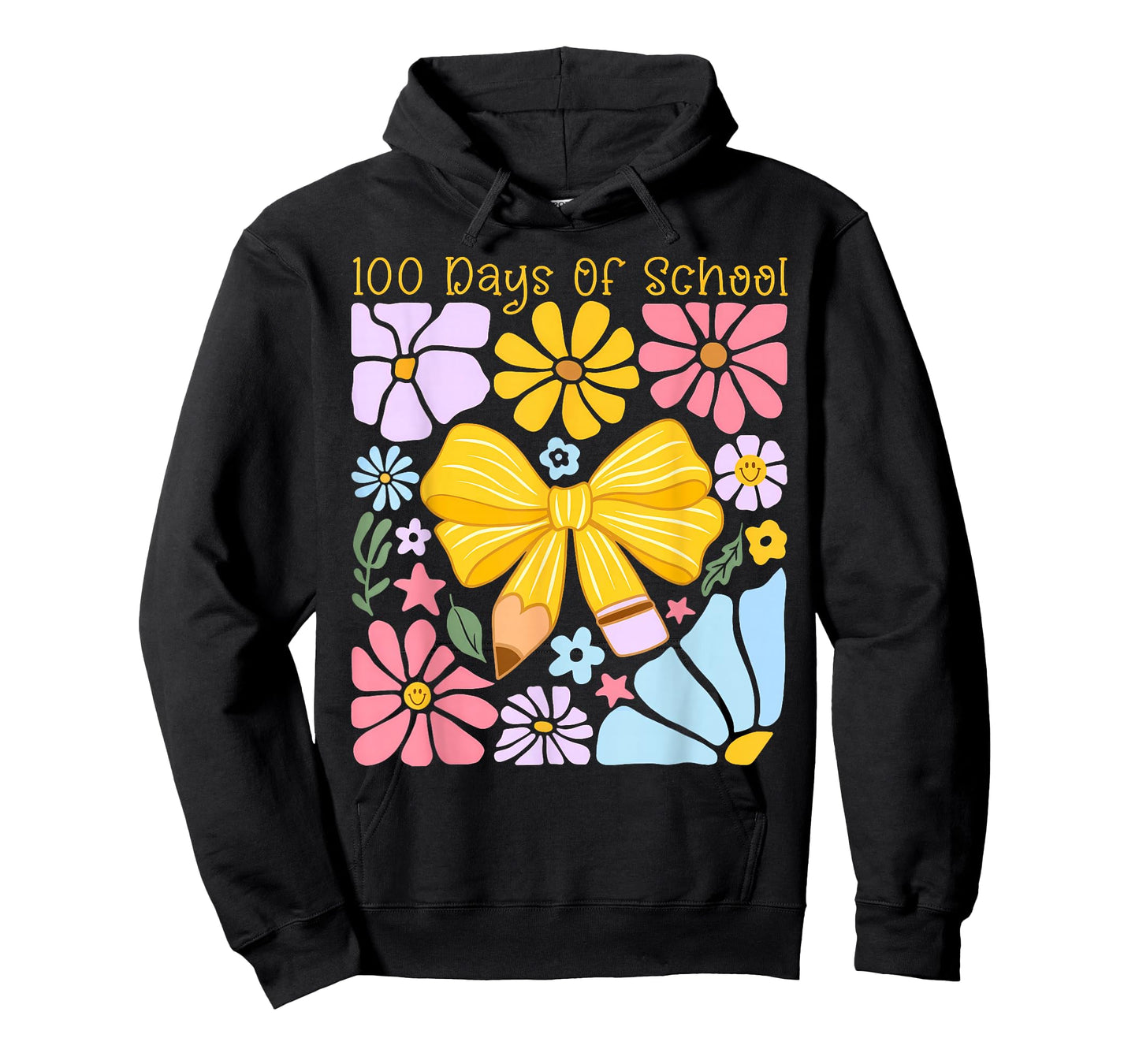 100 Days of School Pencil Bow Flowers Milestone Kid Teacher T-Shirt