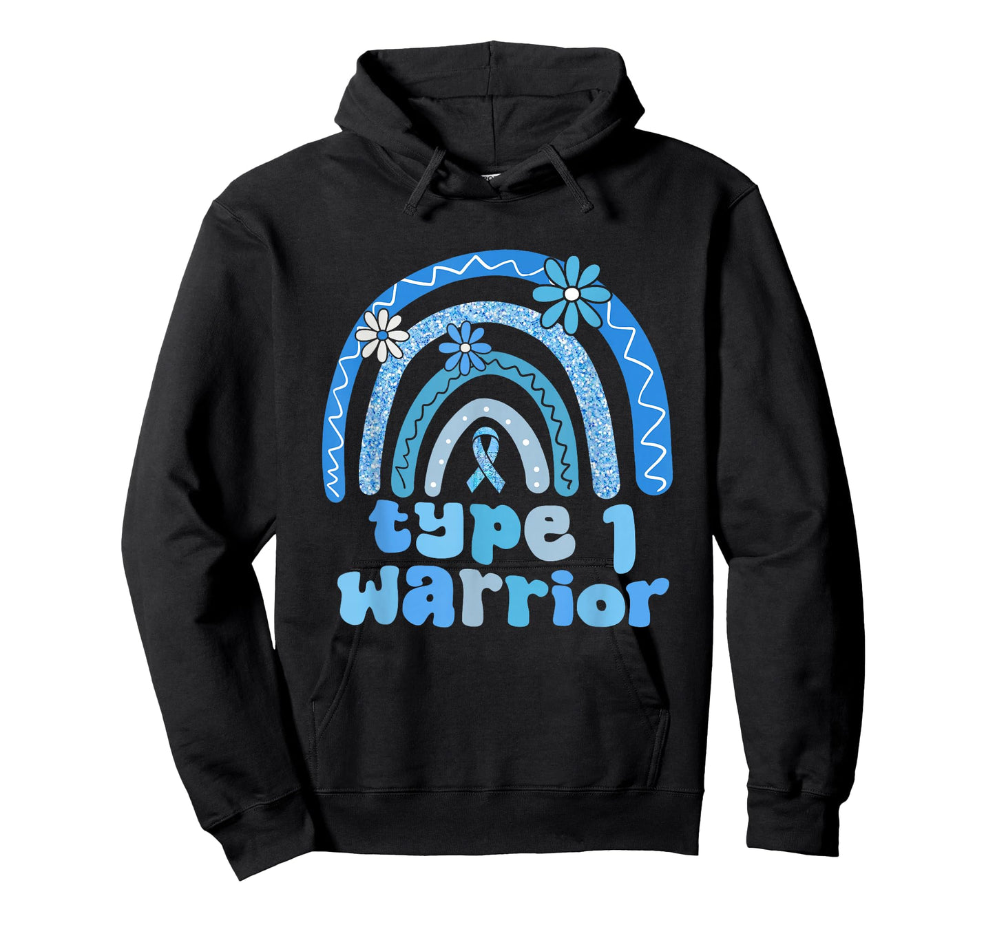 Type 1 Warrior Flower Rainbow Diabetes Awareness Blue Ribbon T-Shirt