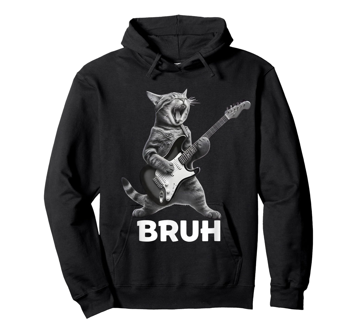 Bruh Cat Playing Guitar Rock Classic Funny Men Women Kid T-Shirt