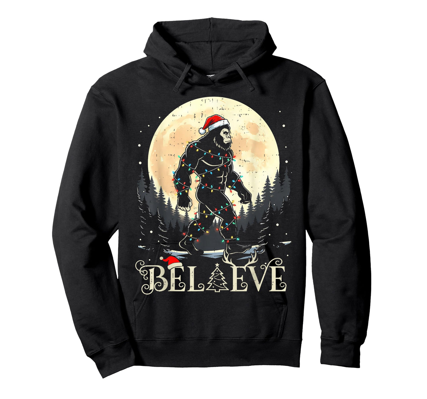 Sasquatch Santa Christmas Tree Lights Funny Xmas Boys Men T-Shirt