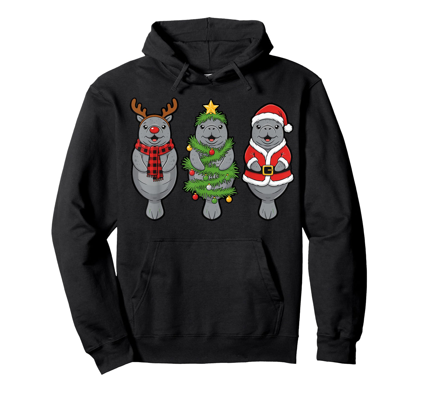 Cute Christmas Manatee Shirt, Holiday Manatee Santa Hat T-Shirt