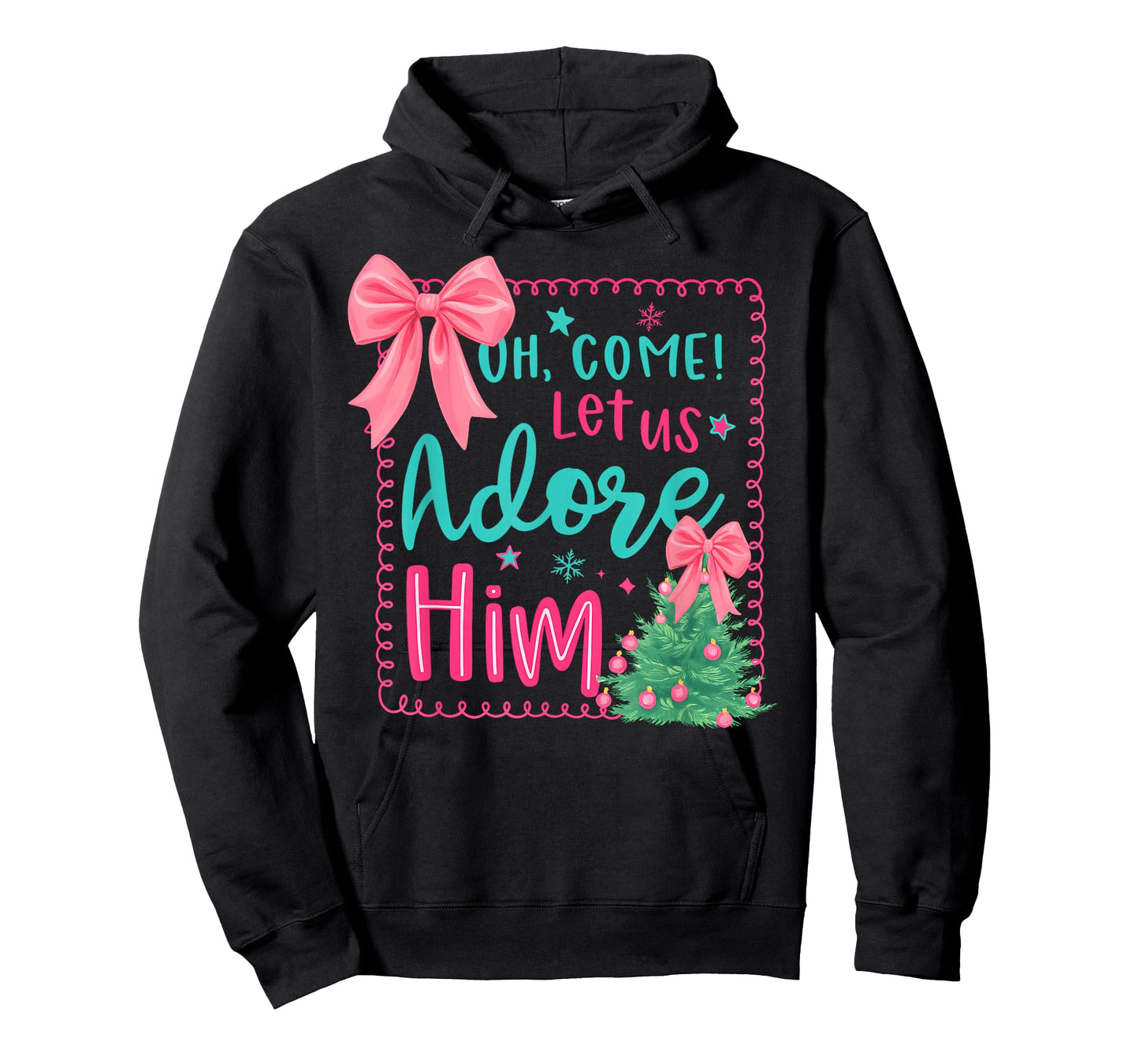 Christmas Xmas Tree Preppy Oh Come Let Us Adore Him Jesus T-Shirt