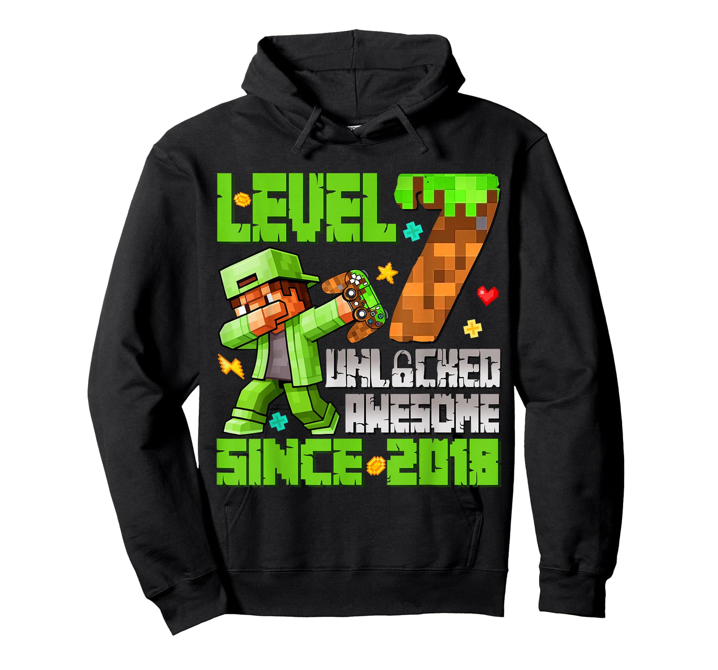 Level 7 Unlocked Awesome Since 2018 7th Birthday Game Pixel T-Shirt