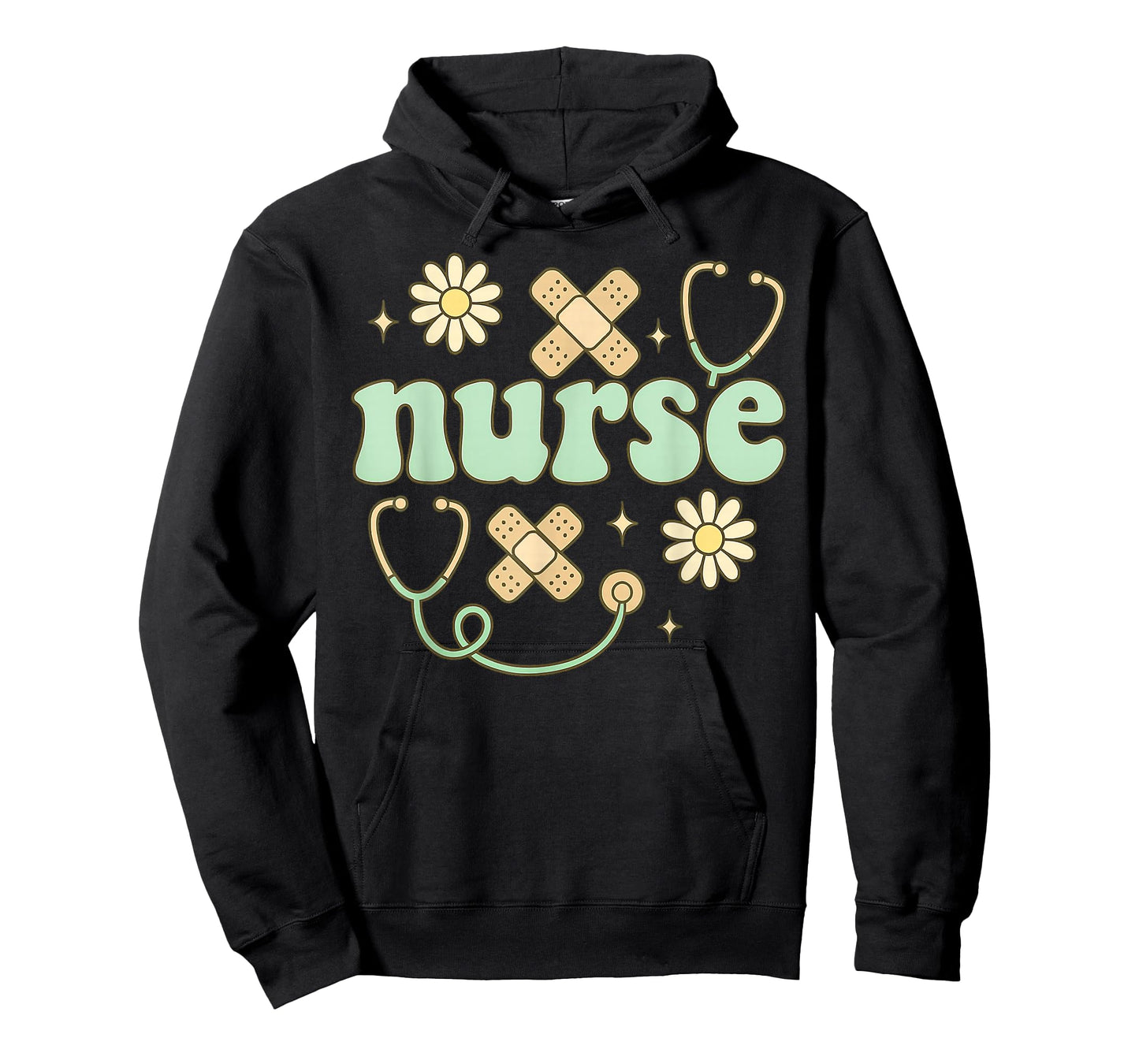 Retro Nurse Daisy Bandage Stethoscope Medical Art T-Shirt