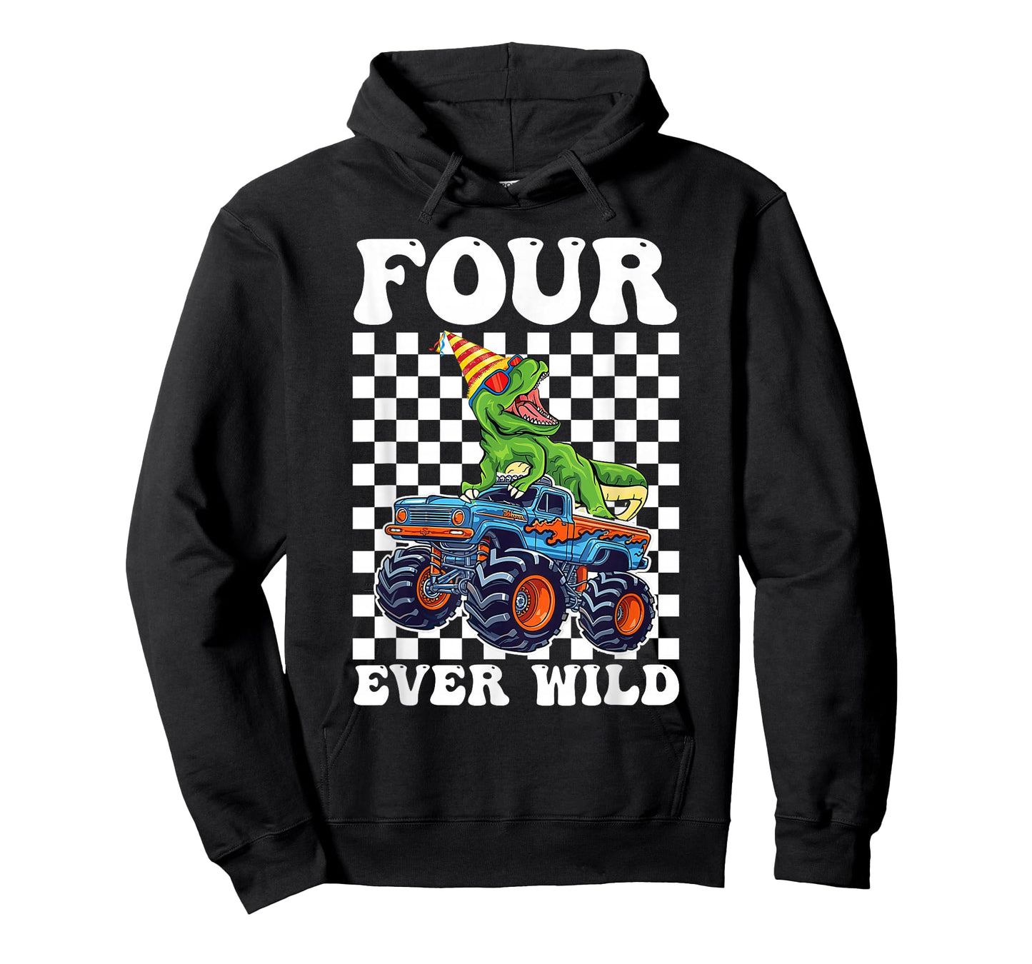 Kids Four Ever Wild Dinosaur Monster Truck 4th Birthday Boy T-Shirt