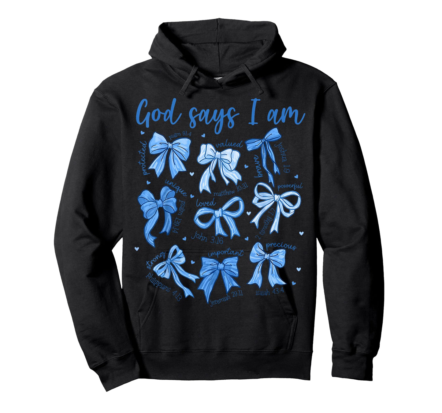 Blue Bow God Say I Am Christian Girl Women Bible Verse Jesus T-Shirt