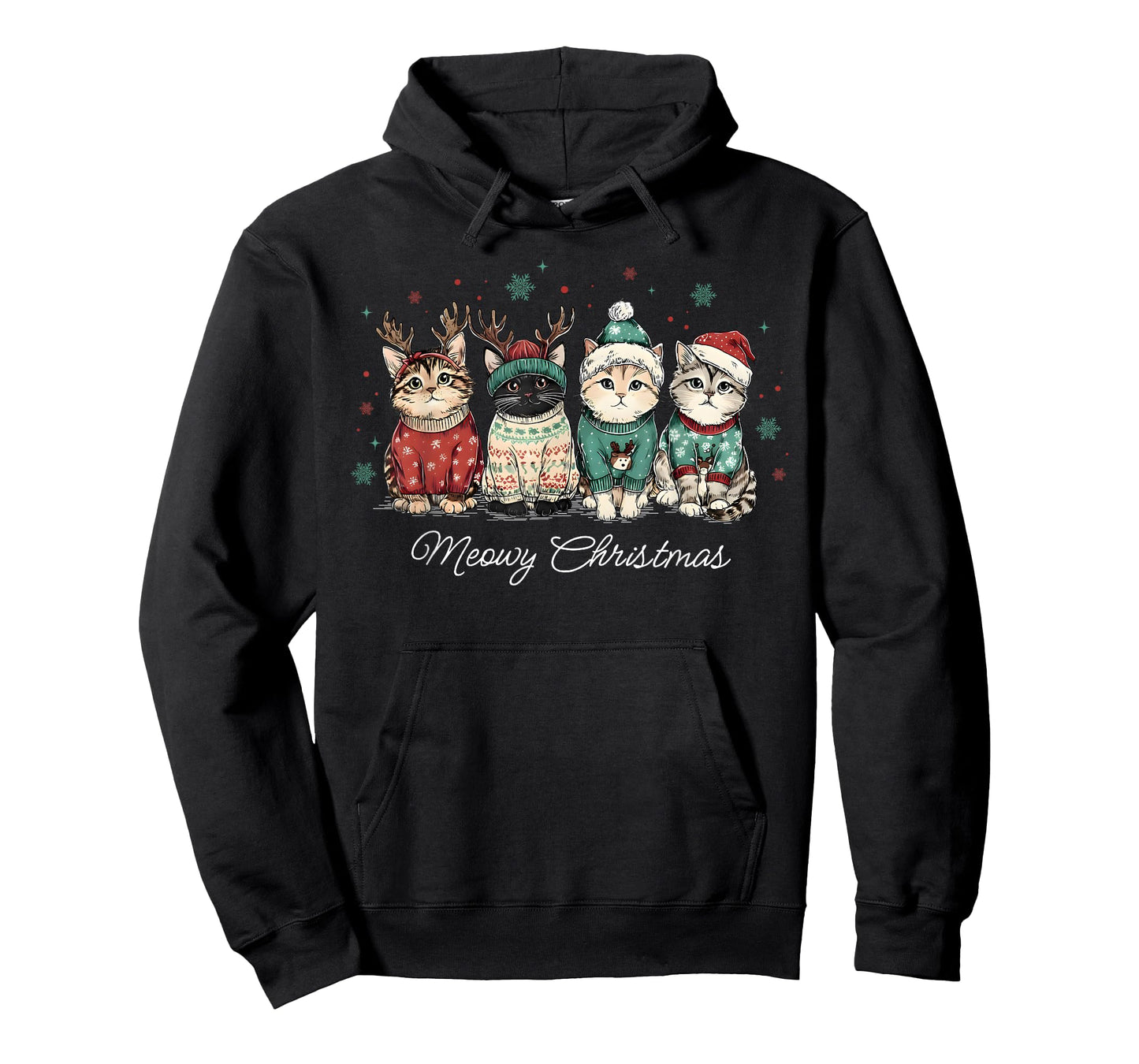 Meowy Christmas Cute Cats with Santa Claus Hat Xmas Cat T-Shirt