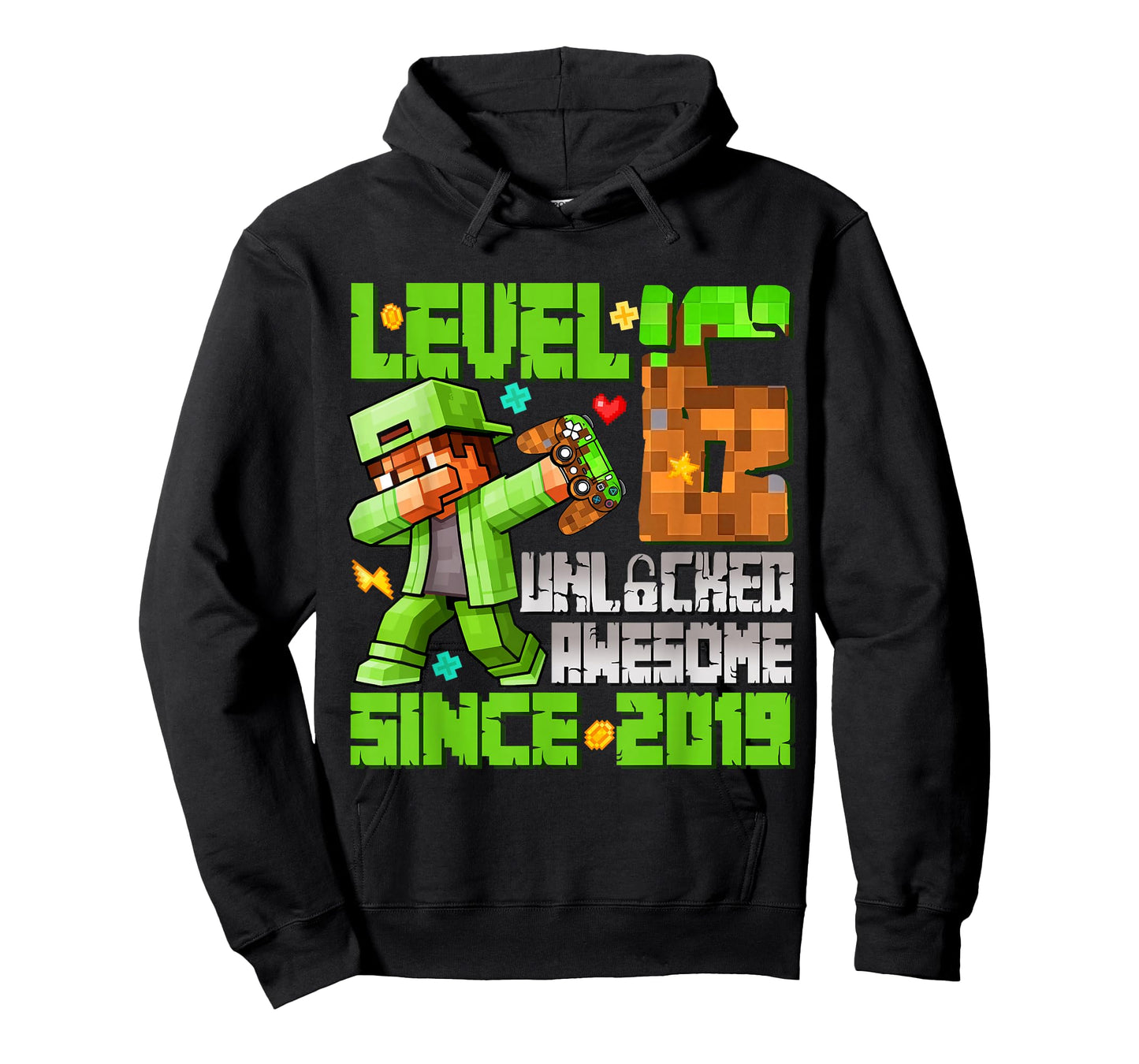 Level 6 Unlocked Awesome Since 2019 6th Birthday Game Pixel T-Shirt