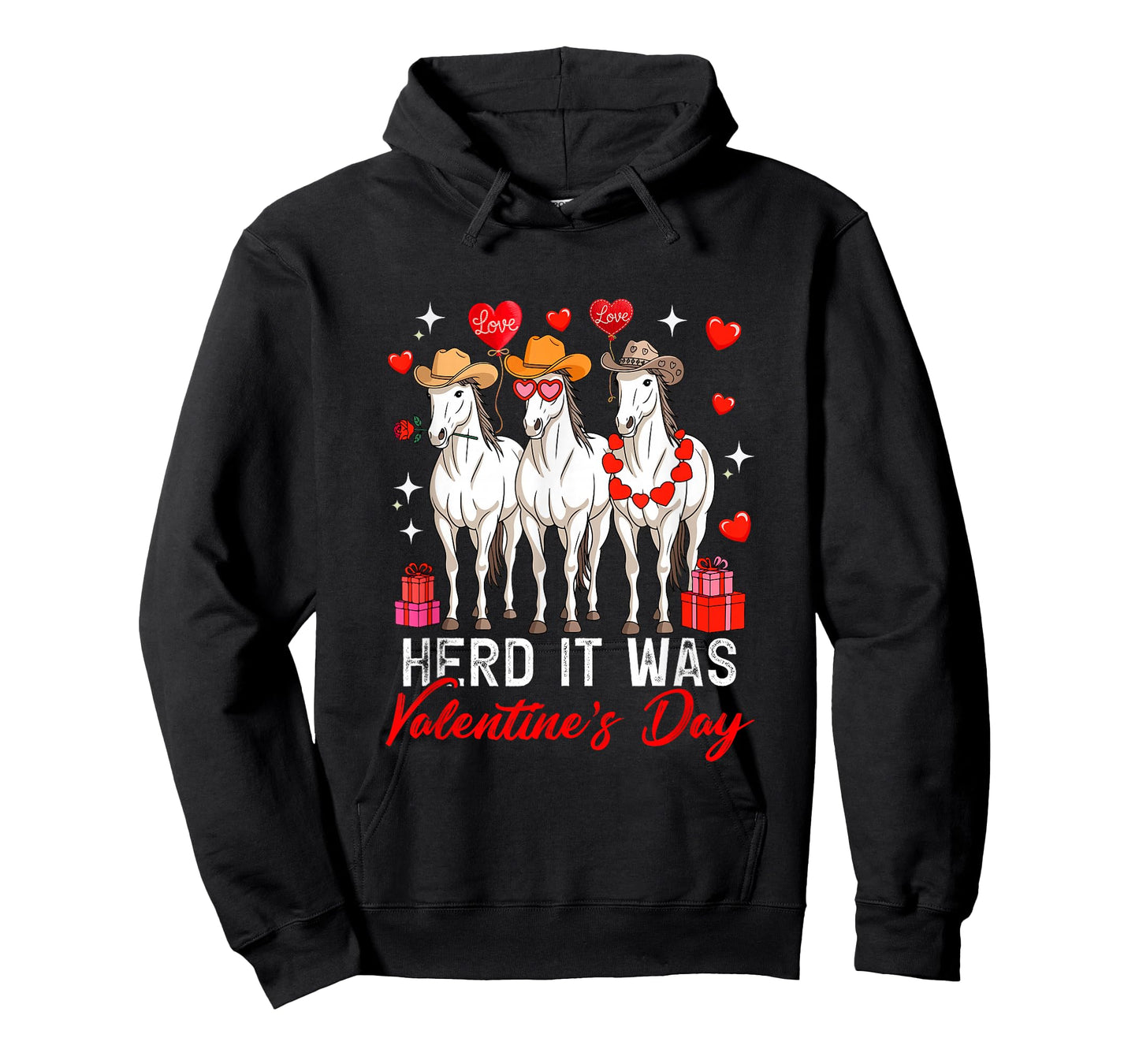 Herd It was Valentine's Day Three Cute Horses Floral Hearts T-Shirt