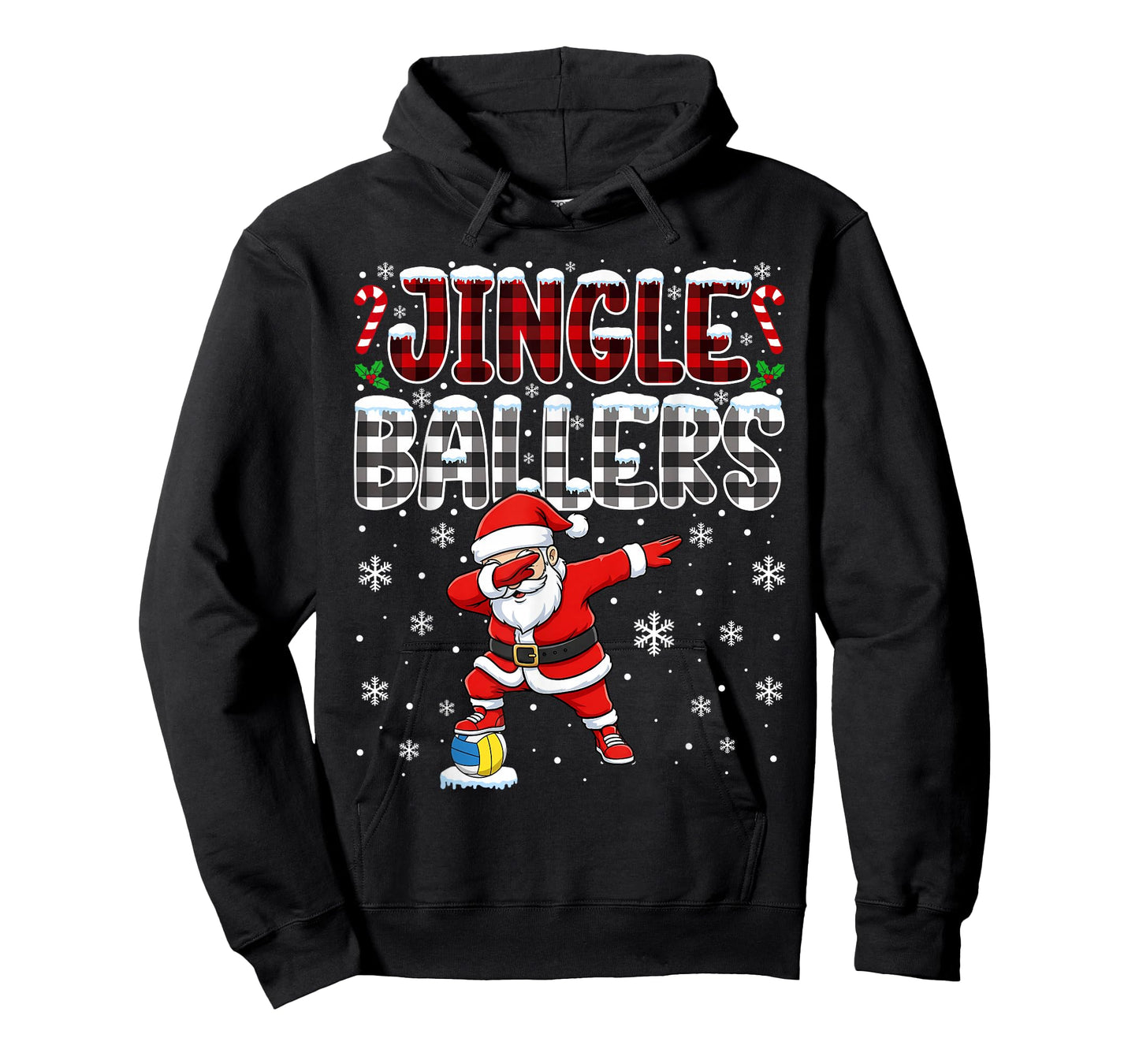 Jingle Ballers Plaid Santa Dabbing Volleyball Christmas T-Shirt