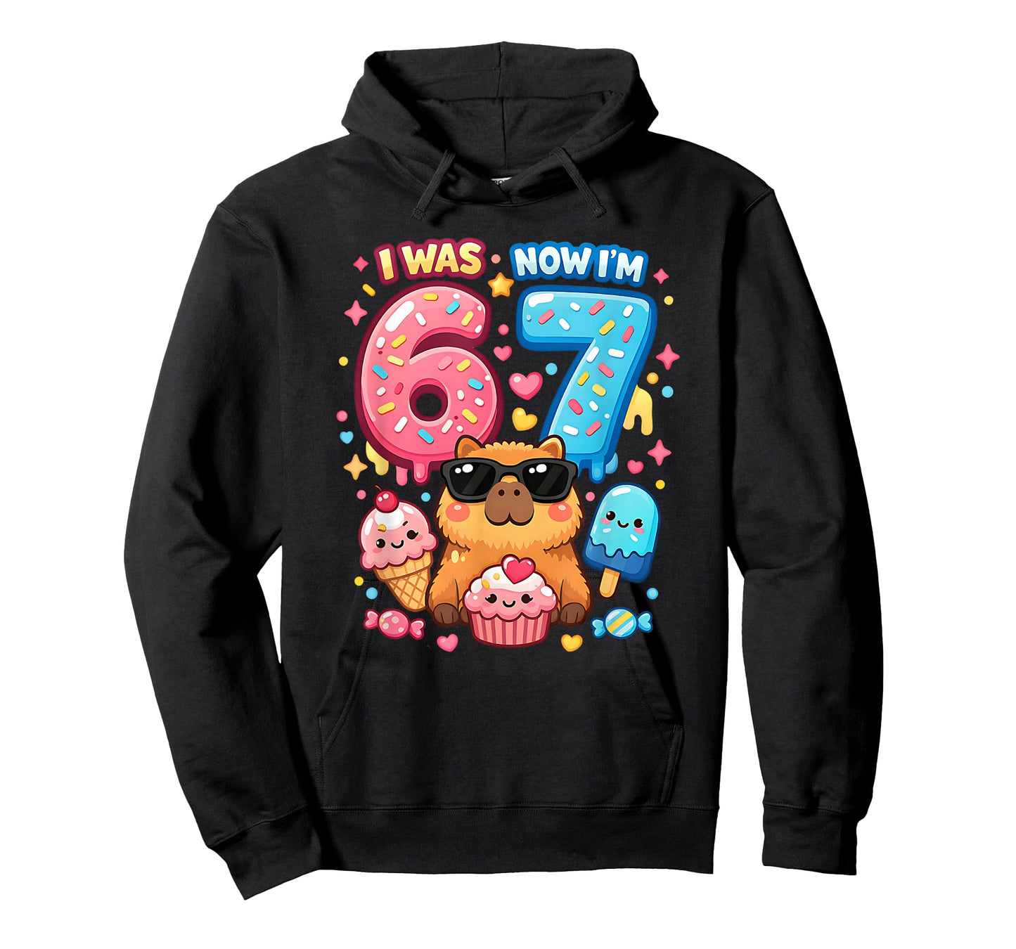 I was 6 Now I'm 7 Birthday 67 Meme Capybara Ice Cream Kawaii T-Shirt