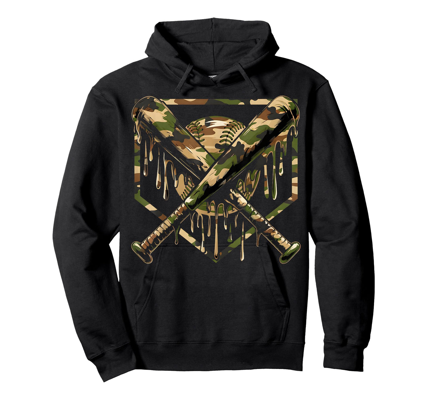Baseball Drip Ice Cream Camo Home Plate Bats Sports Game Day T-Shirt