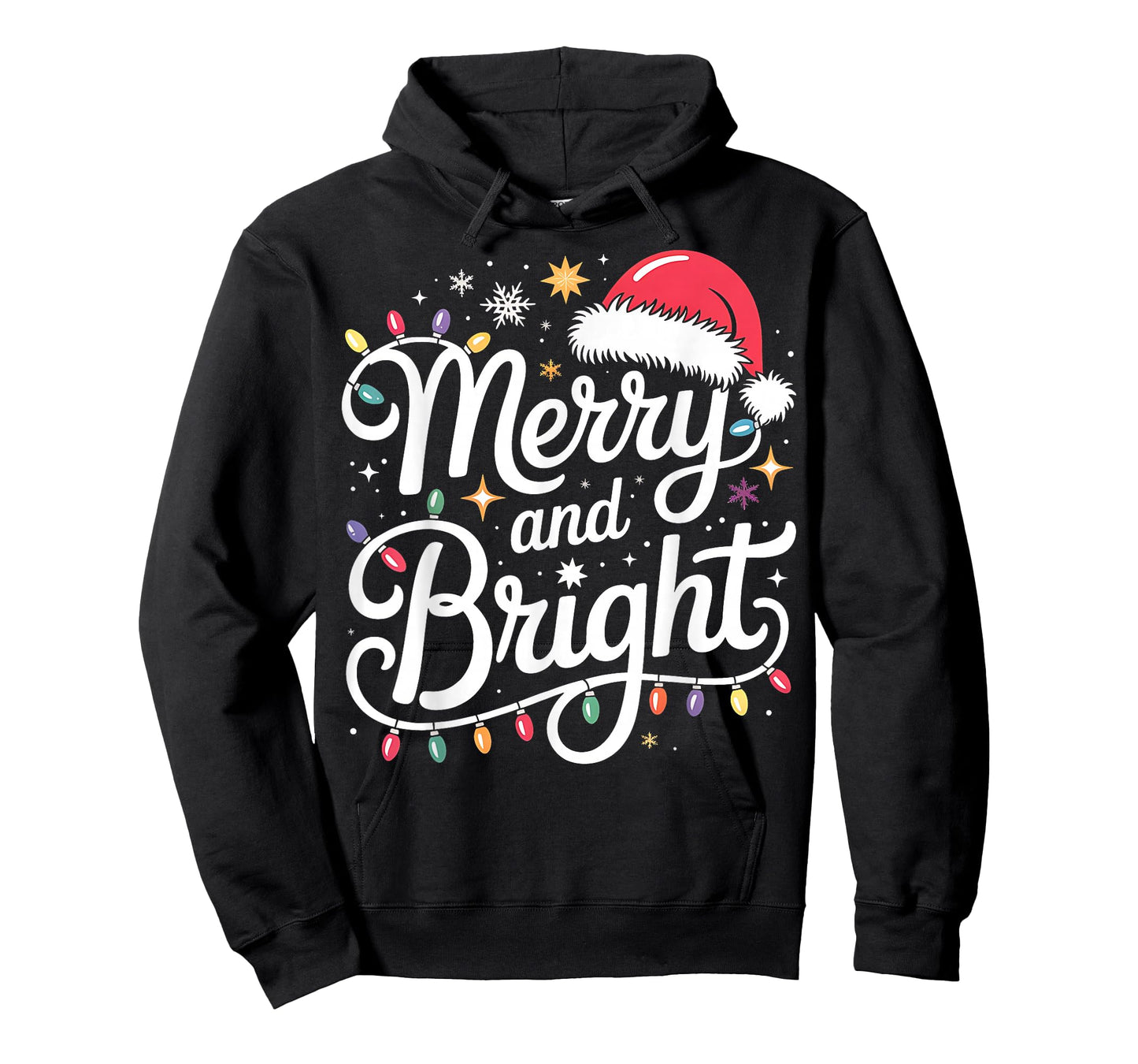 Merry and Bright Lights Red Santa Hat Xmas Family Men Women T-Shirt