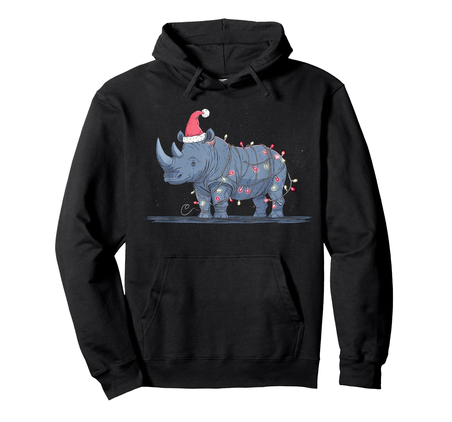 Funny Rhino Christmas Graphics Animal Lights Rhinoceros T-Shirt