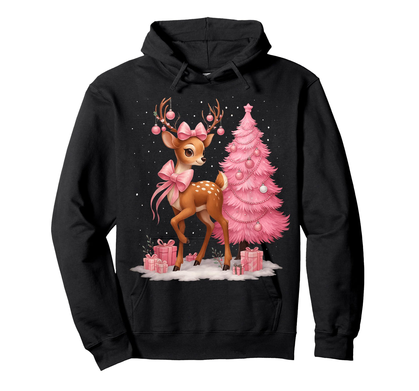 Pink Reindeer Coquette Bow Christmas Tree Pajamas Girl Women T-Shirt