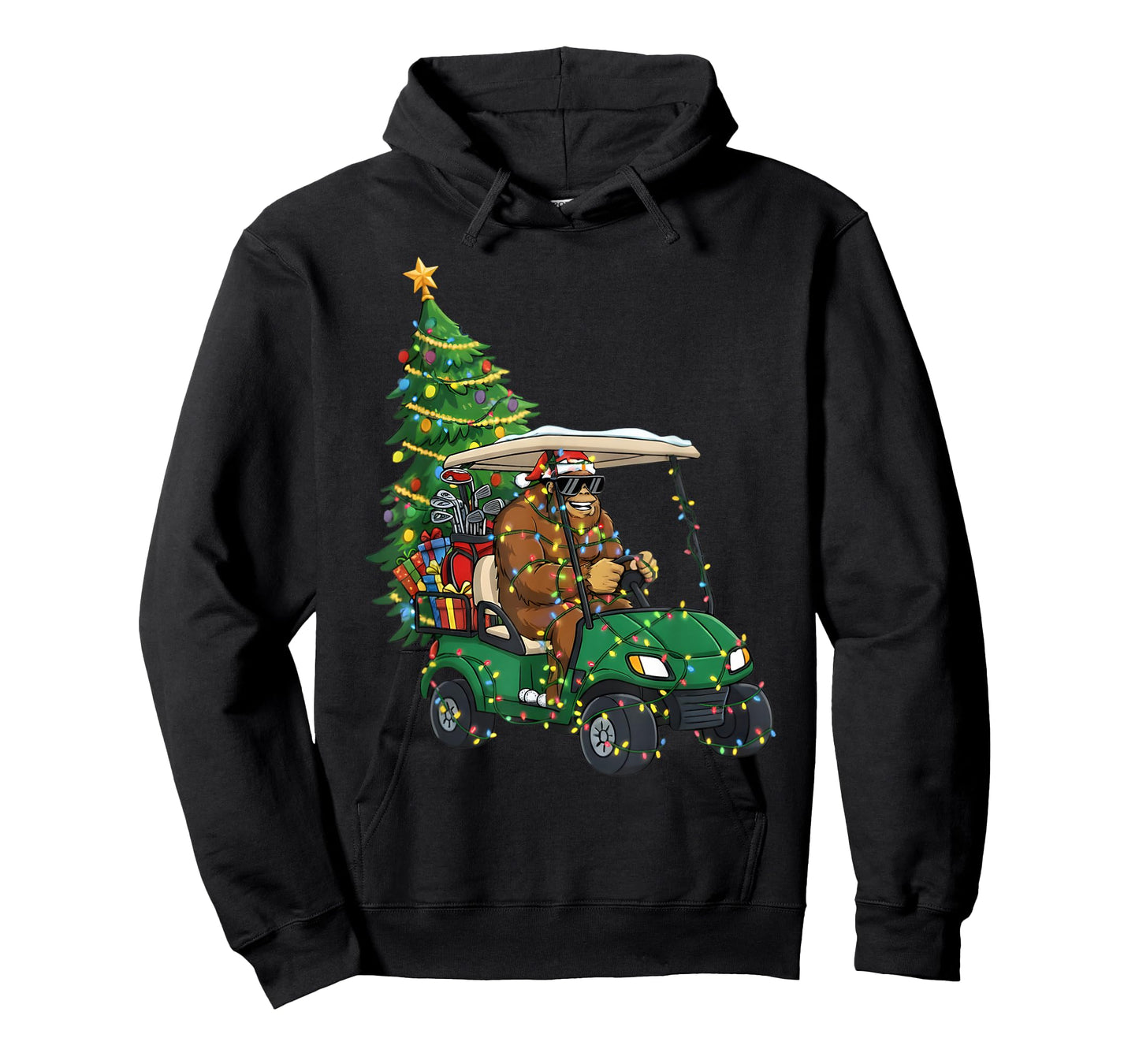Bigfoot Christmas Golf Cart Lights Sasquatch Xmas Golfing T-Shirt