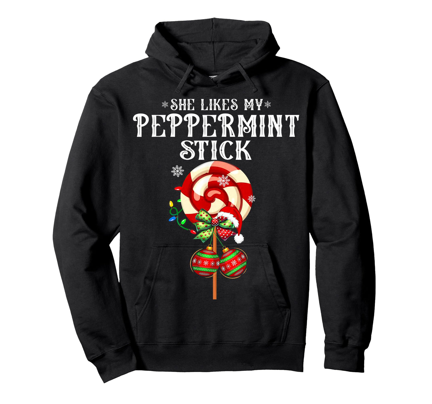 She Likes My Peppermint Stick Couples Christmas Light Pajama T-Shirt