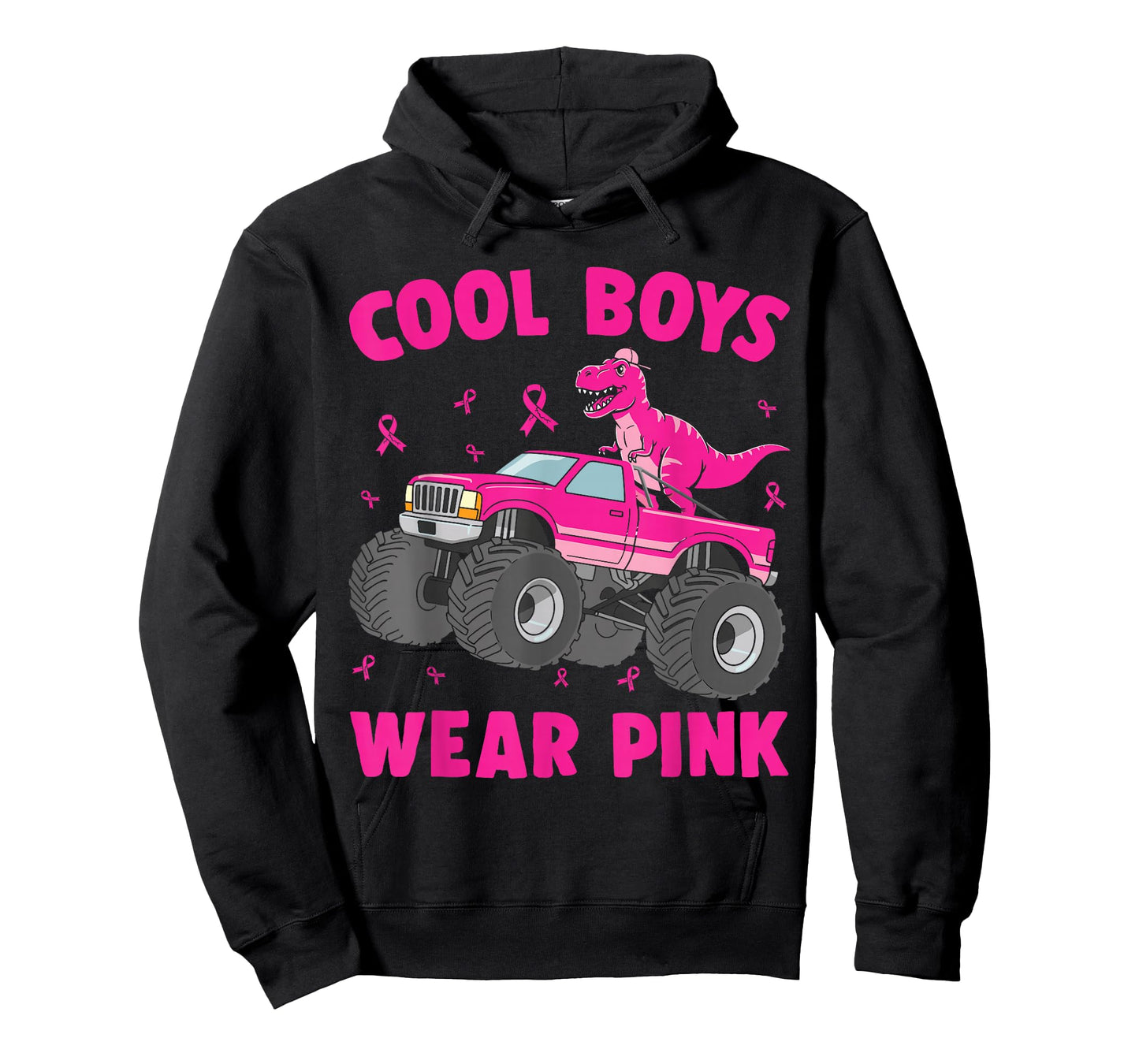 Dinosaur Monster Truck Cool Boys Wear Pink Breast Cancer T-Shirt