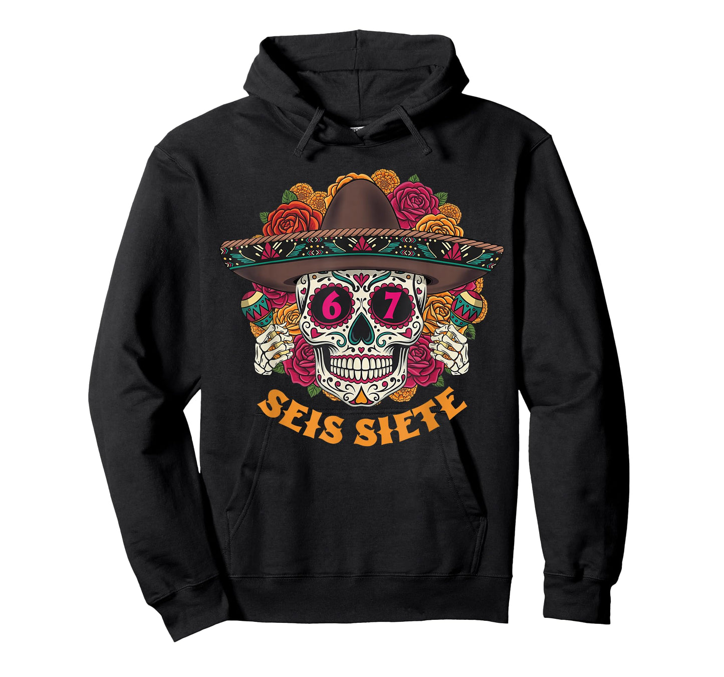 SEIS Siete Sugar Skull Floral Dia De Los Muertos 6 7 Meme T-Shirt