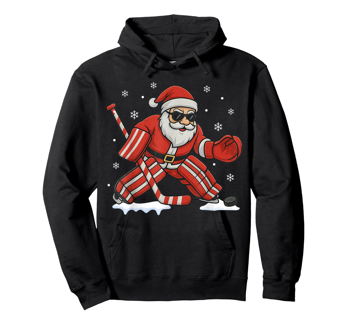 Santa Playing Ice Hockey Goalie Christmas T-Shirt