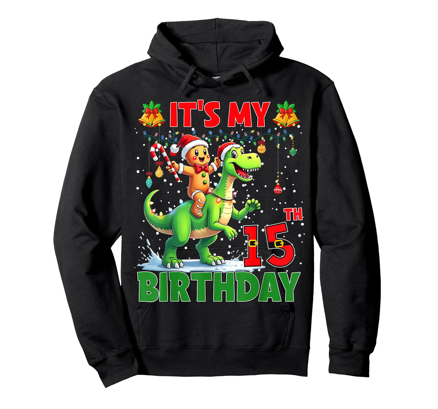 It’s My 15th Birthday Gingerbread Riding Dinosaur Christmas T-Shirt