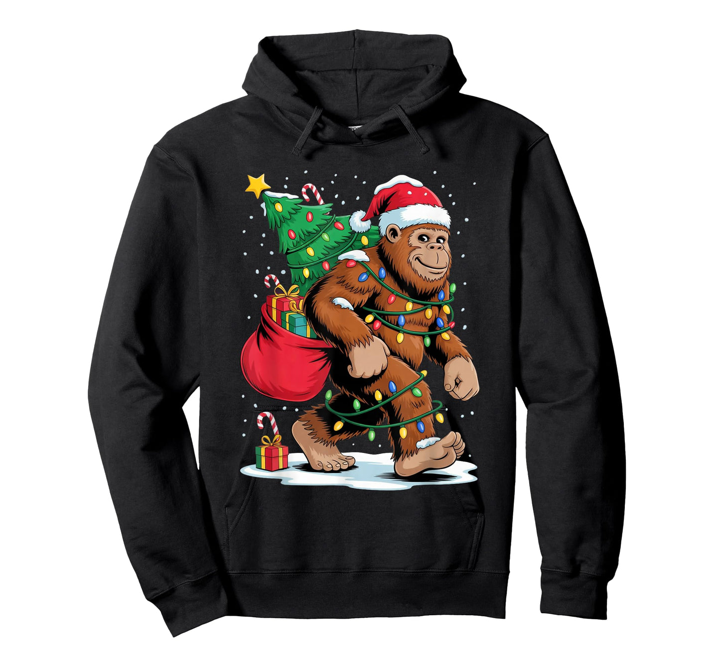 Funny Bigfoot Christmas Tree Lights Santa Sasquatch Shirt T-Shirt