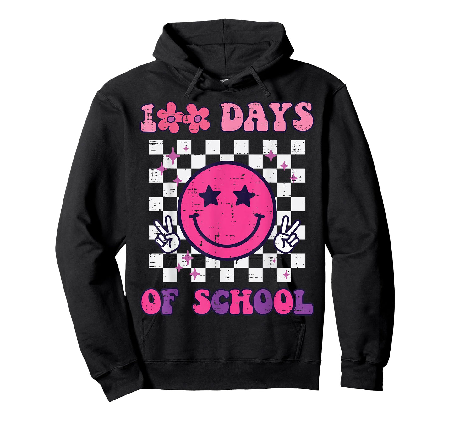 100 Days of School Happy Face Peace Vintage 100th Day Kids T-Shirt