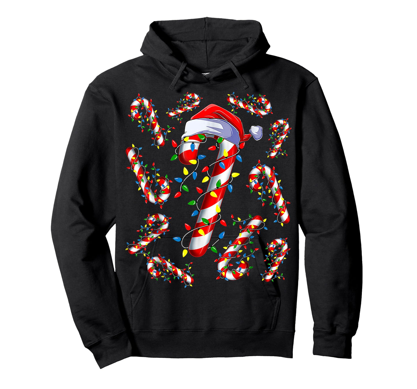 Red and White Candy Cane Santa Christmas Funny Xmas Lights T-Shirt