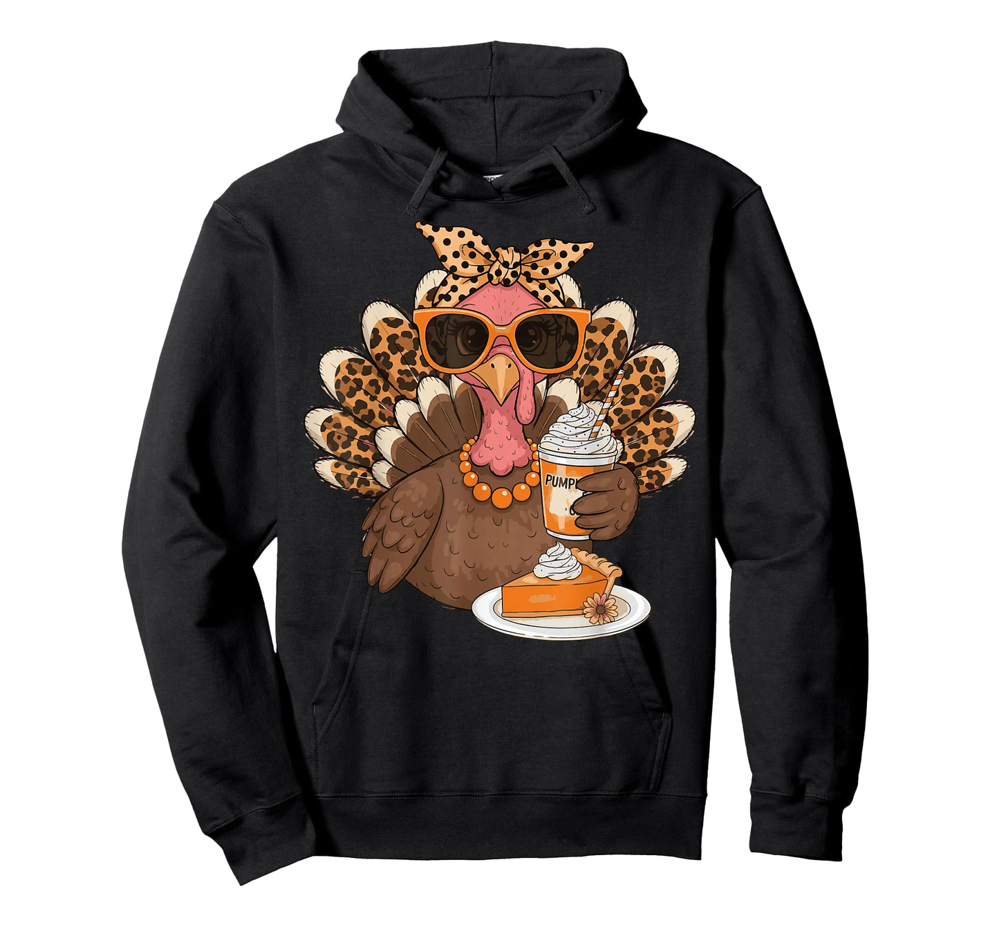 Thanksgiving Turkey Drinking Coffee Leopard for Women T-Shirt