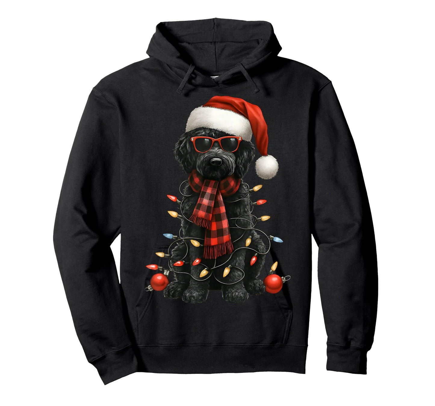 Goldendoodle Puppy Christmas Lights Santa Black Doodle Dog T-Shirt