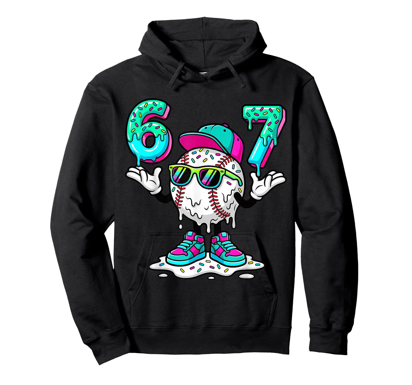 67 Meme Six Seven 6 7 Meme Funny Baseball Ice Cream Drip T-Shirt
