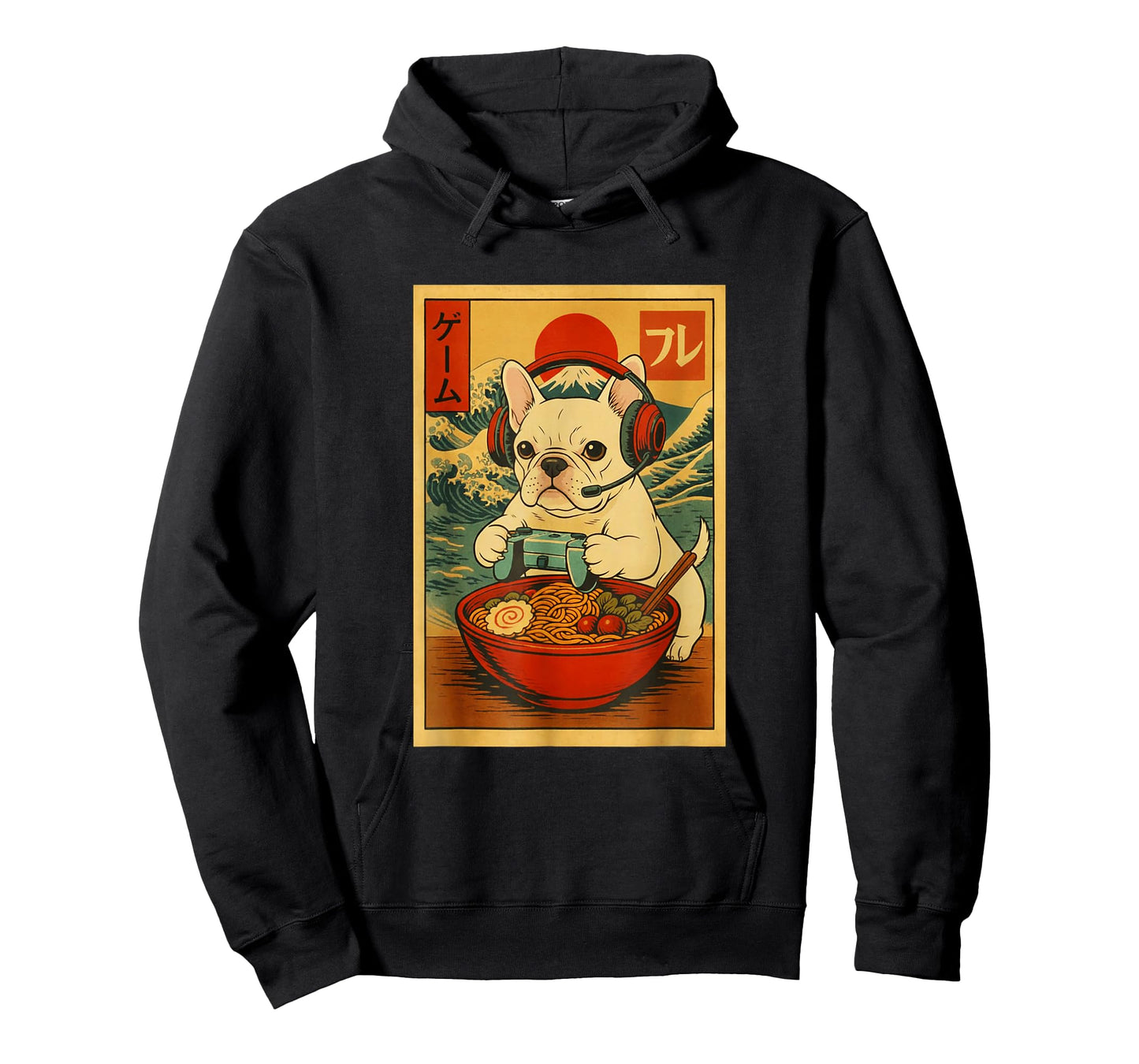 French Bulldog Dog Gaming Ramen Ukiyo-e Great Wave Retro Art T-Shirt