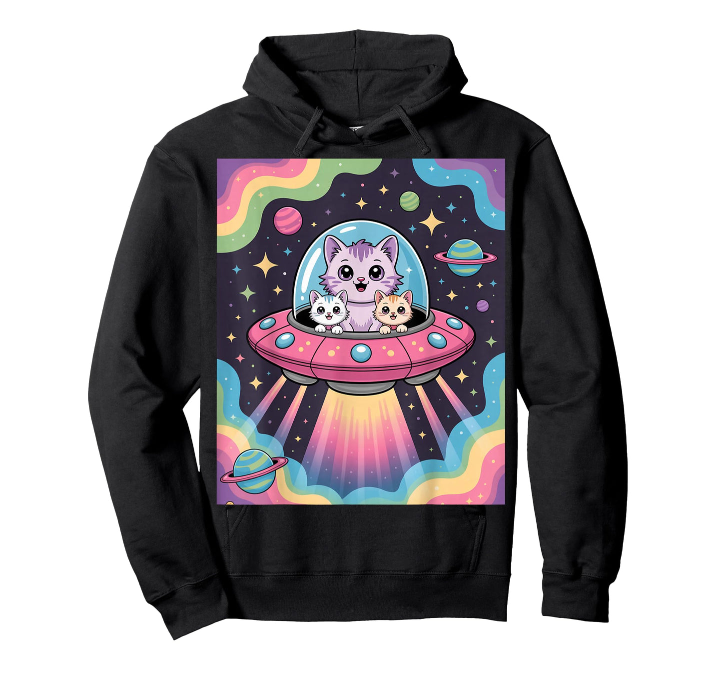 Pastel Alien Cats in Spaceship Floating Among Stars T-Shirt