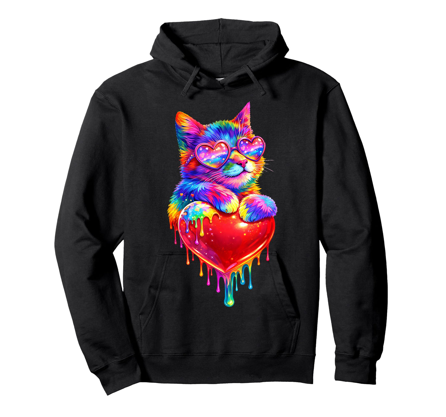 Colorful Cat Holding Heart Drip Valentines Day Kitty Meow T-Shirt