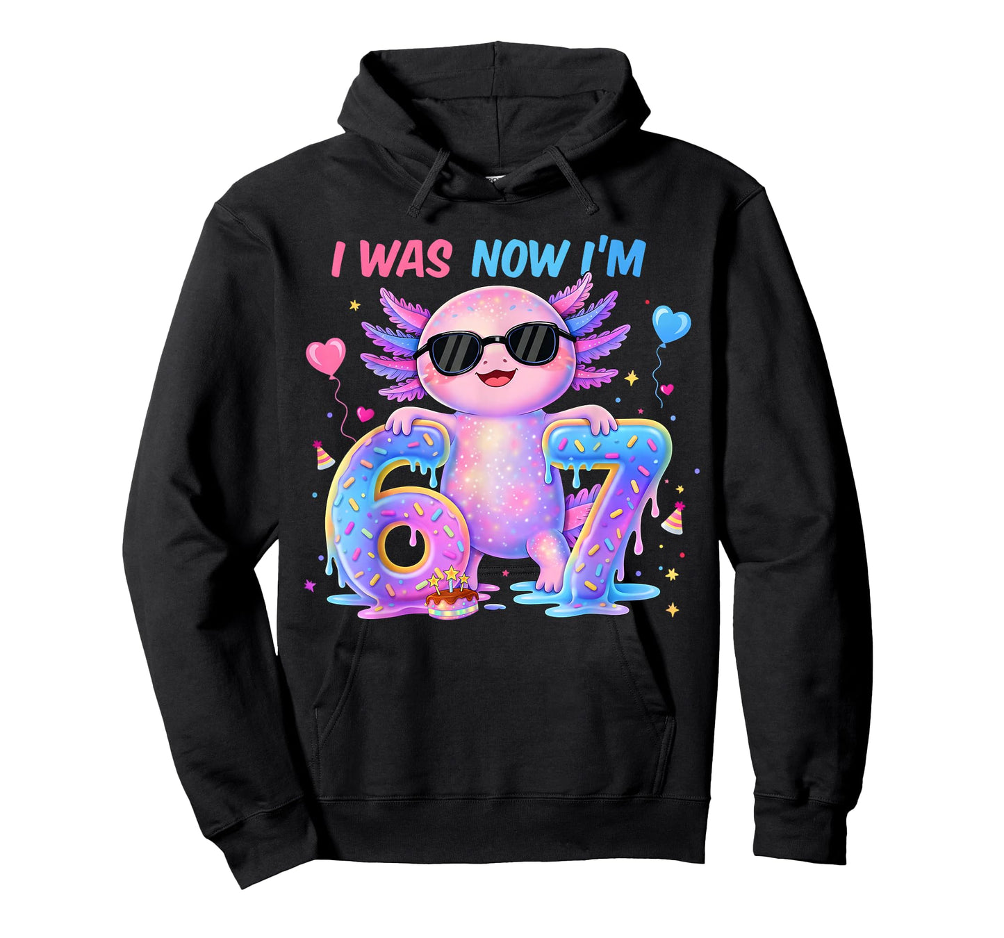 I was Six Now I'm Seven Axolotl 67 Meme 7th Birthday Girl T-Shirt