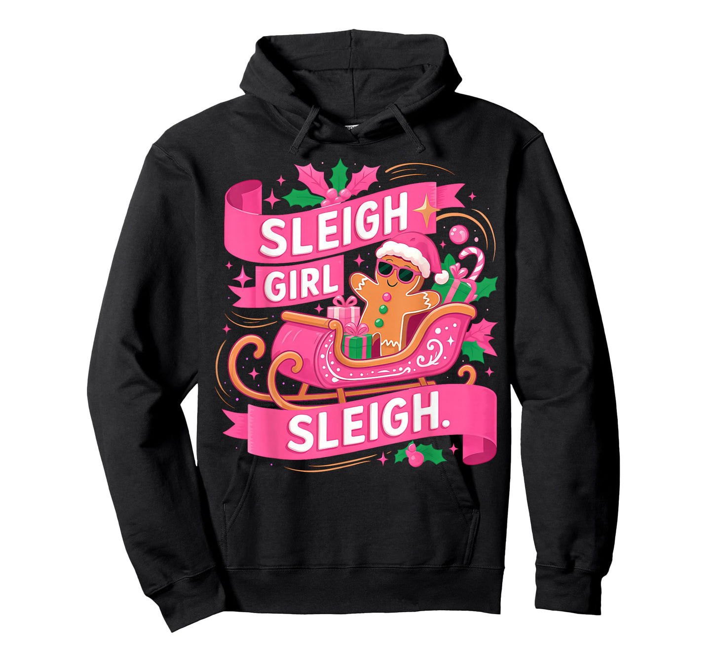 Gingerbread Sleigh Girl Pink Funny Christmas Women Girls T-Shirt