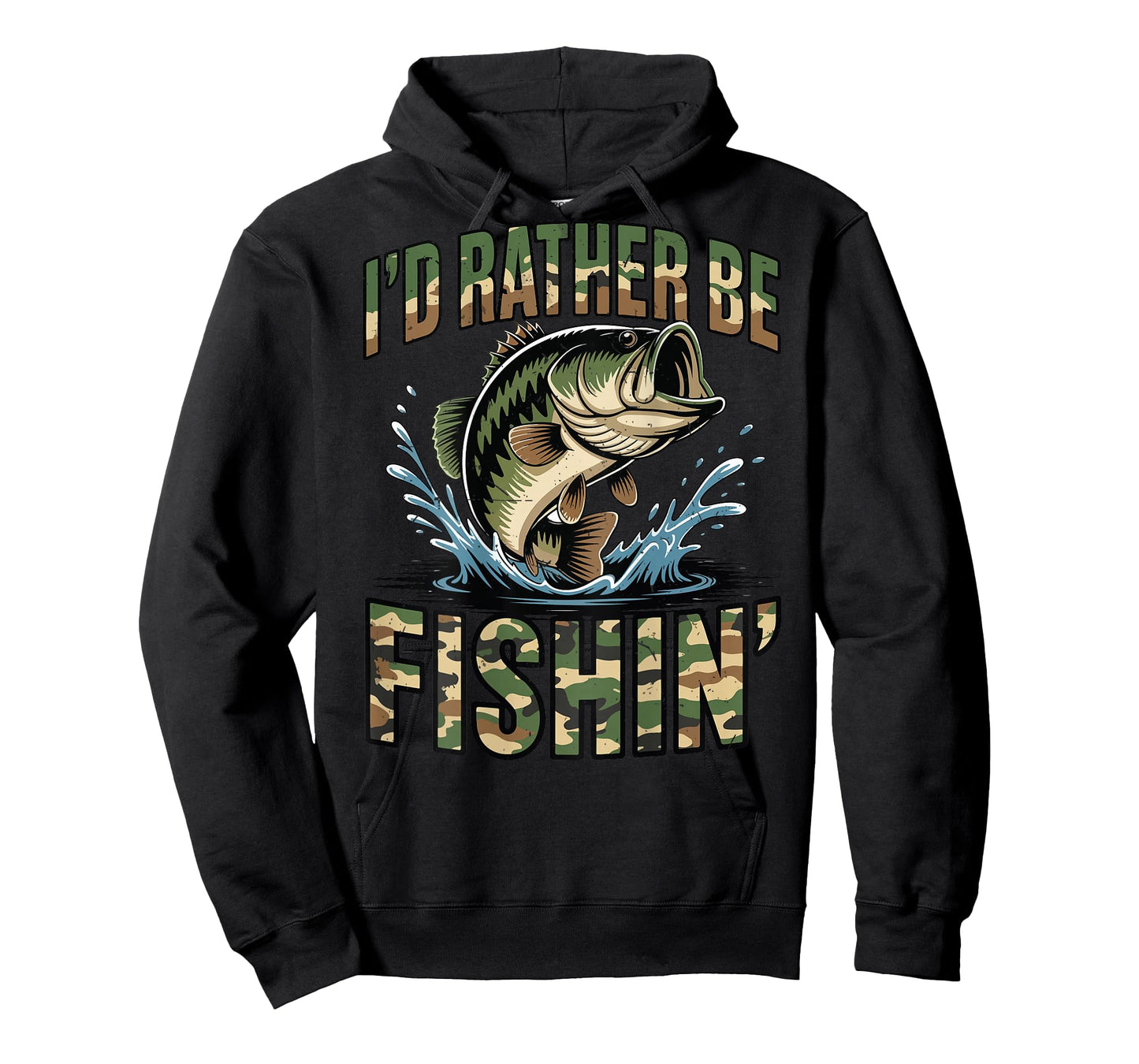 Youth Id Rather Be Fishing Camo Old School Bass Fish Funny T-Shirt