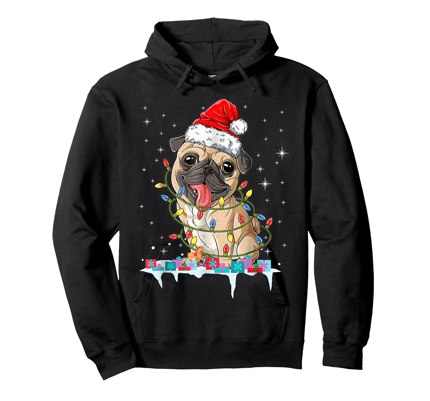 Pug Christmas Tree Lights Santa Dog Xmas T-Shirt