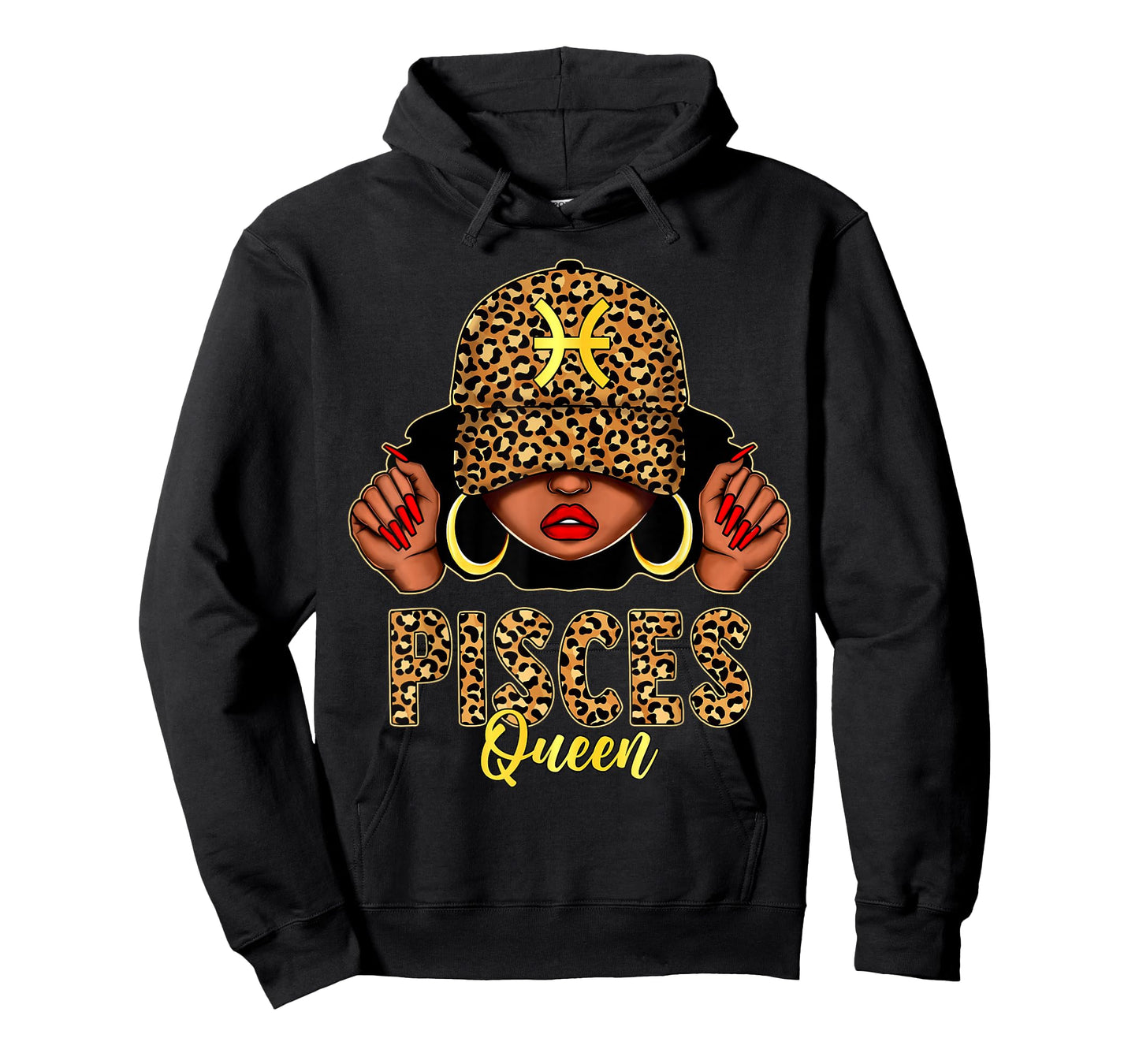 Pisces Queen Black Woman Leopard Cap Hat Zodiac Birthday T-Shirt