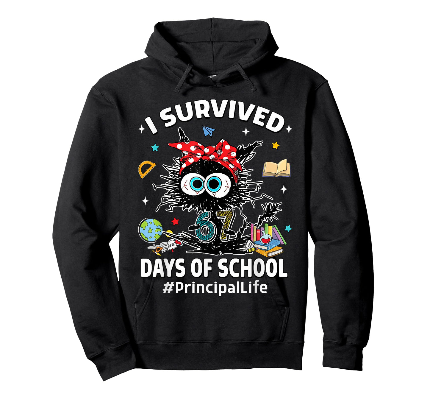 Black Cat I Survived 67 Days of School Principal Life T-Shirt