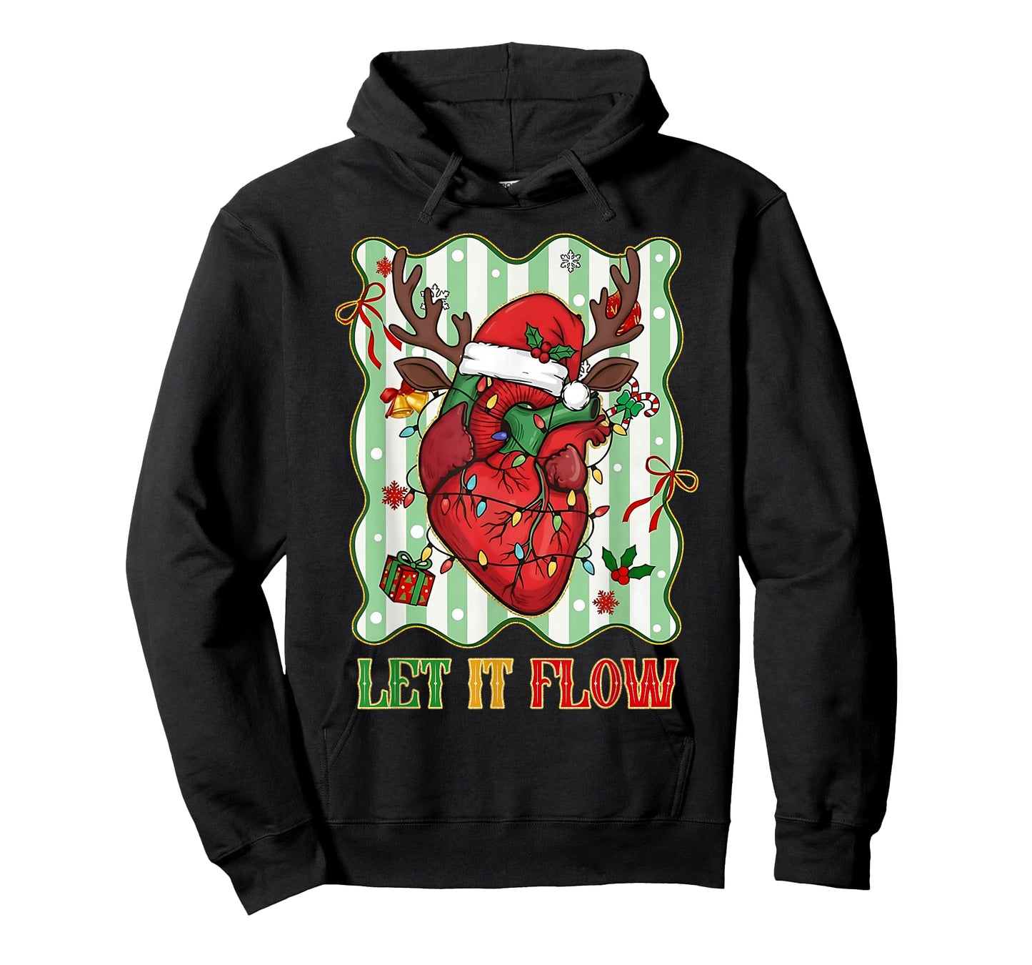 Funny Let It Flow Anatomy Heart Cardiac Nurse Santa Hat Xmas T-Shirt