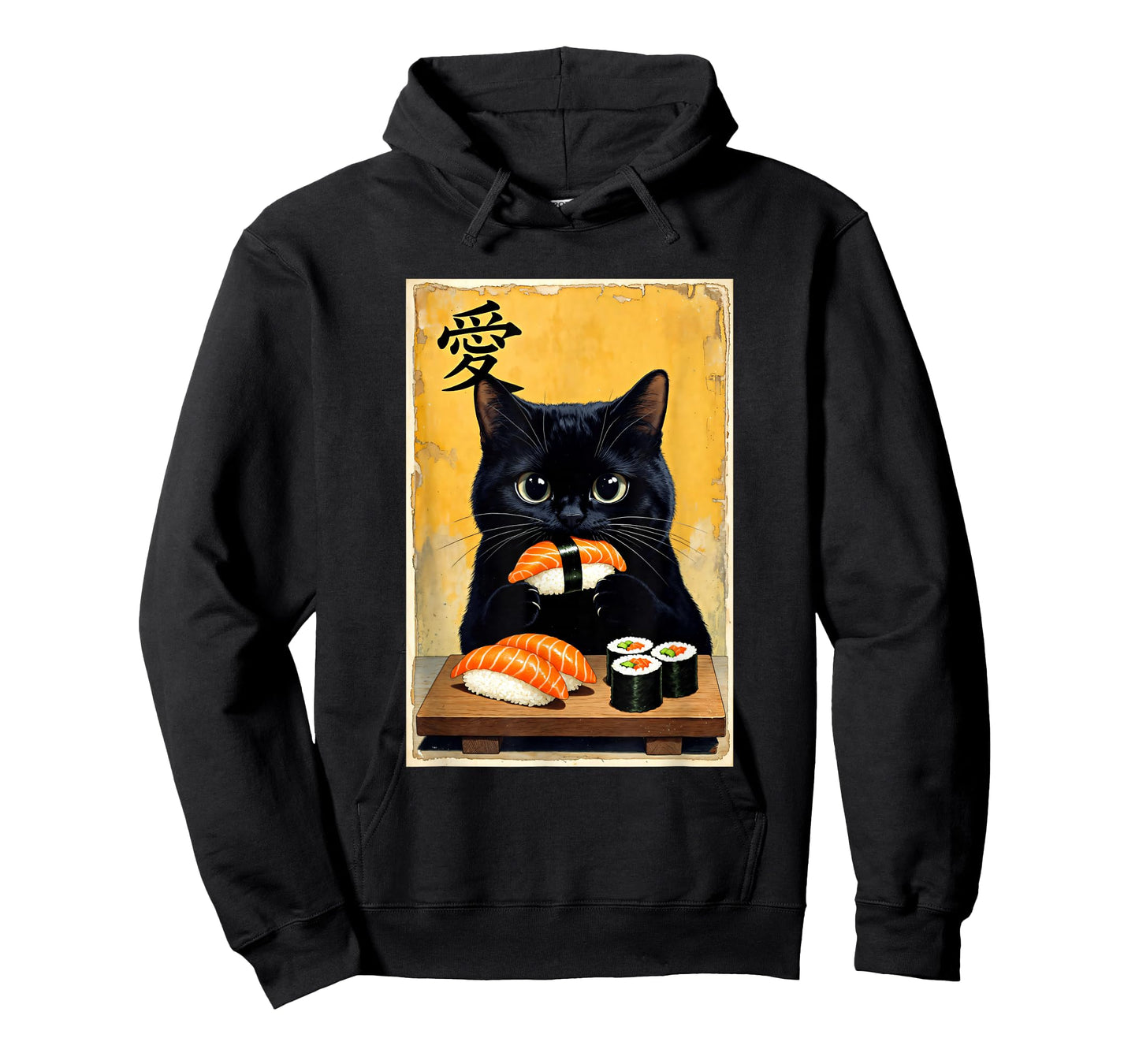 Cute Kawaii Black Cat Eating Sushi Funny Japanese Black Cat T-Shirt
