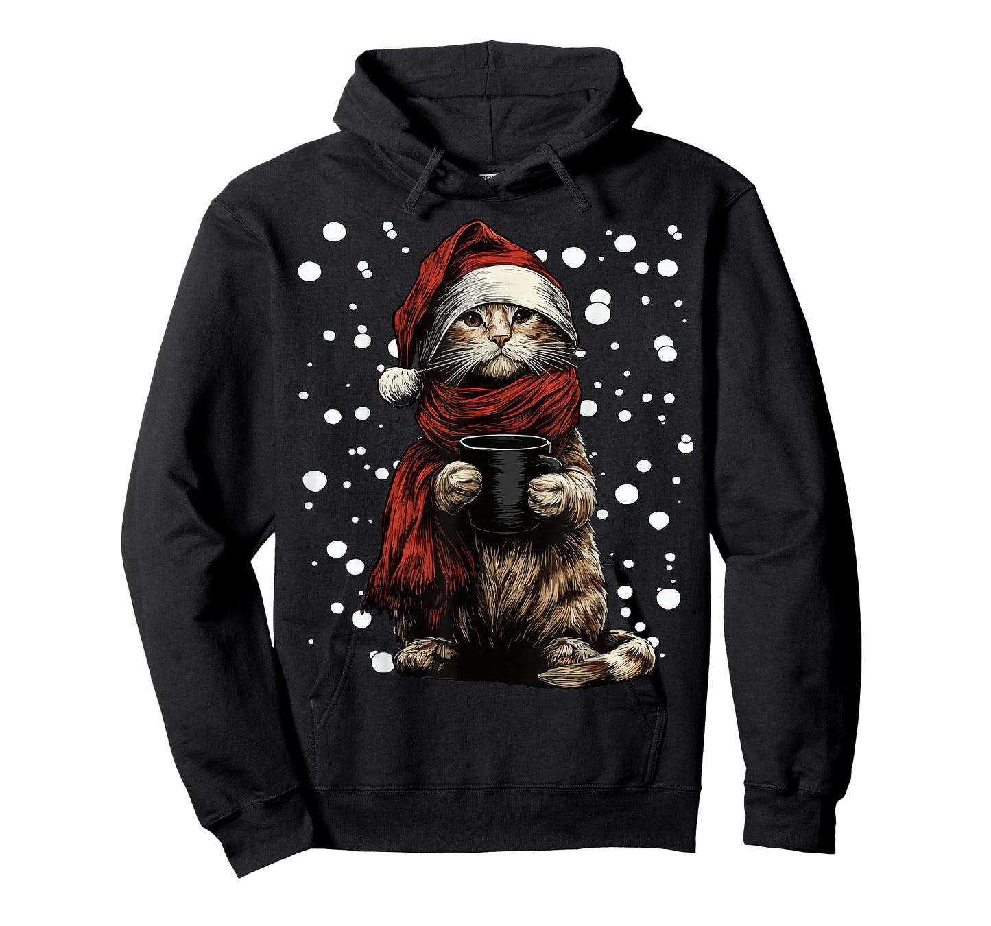 Christmas Tabby Cat with Santa Hat Coffee Lover Funny Kitten T-Shirt