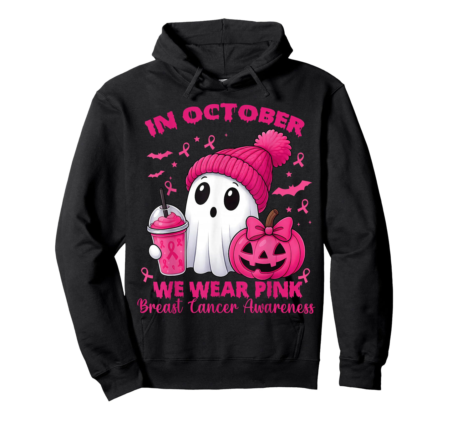 Breast Cancer Halloween Women in October We Wear Pink Bow T-Shirt