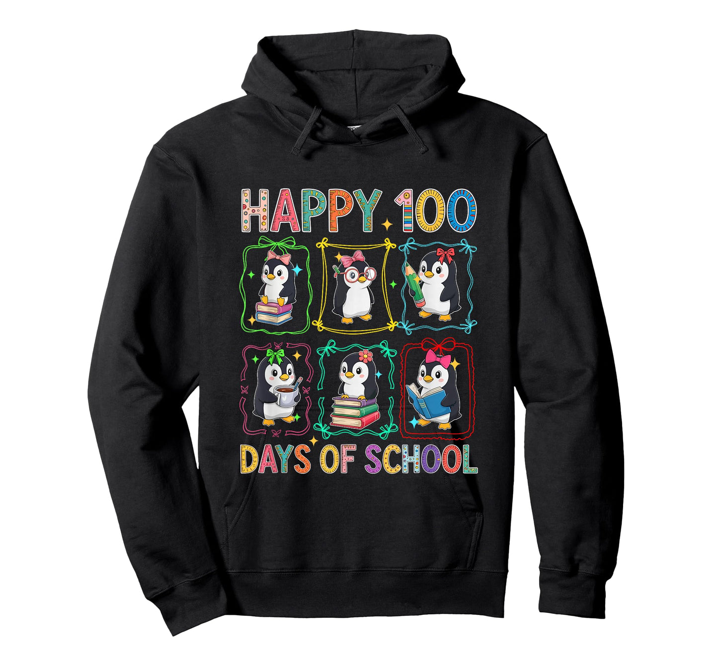 Happy 100 Days School Group Penguins Studying Students Kids T-Shirt