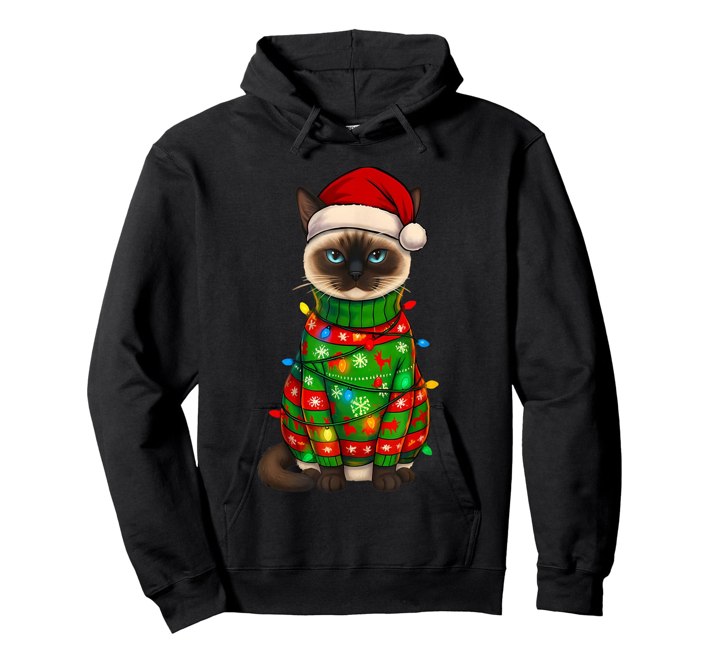 Siamese Cat Christmas Lights Funny Santa Holiday Cats T-Shirt