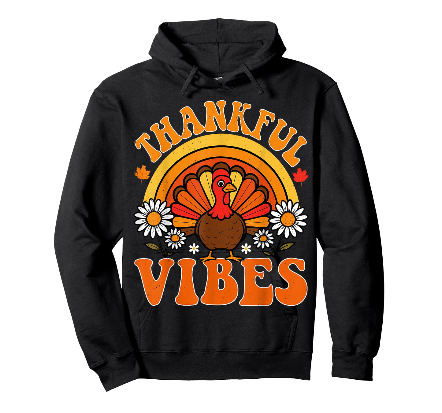 Thankful Vibes Autumn Retro Turkey Thanksgiving Rainbow T-Shirt