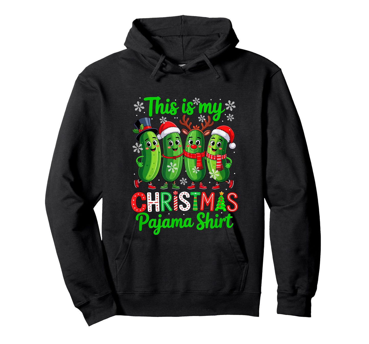 My Christmas Pajama Shirt Three Santa Reindeer Pickles Vegan T-Shirt