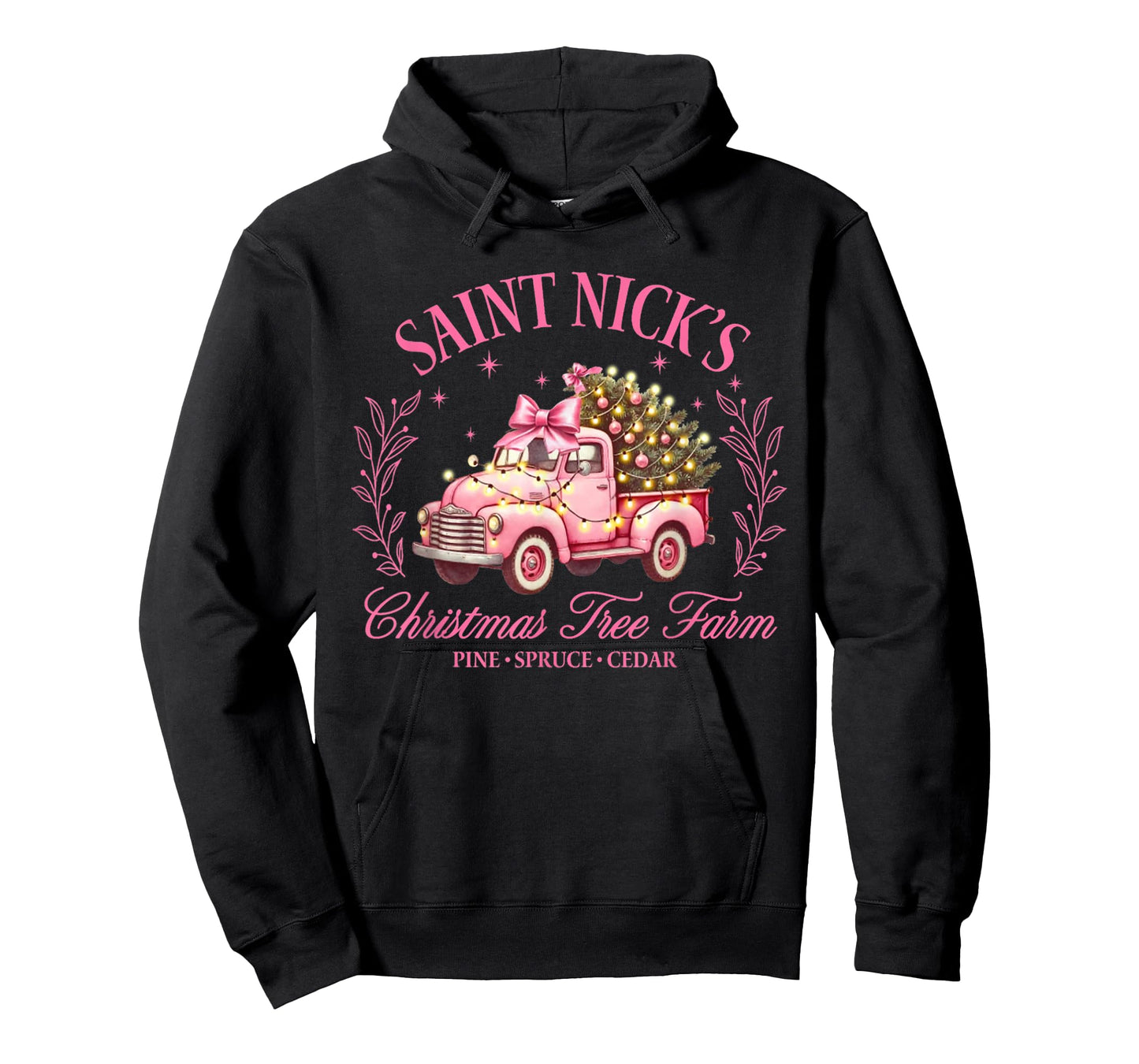 Saint Nicks Christmas Tree Farm Holiday Season Pink Truck T-Shirt